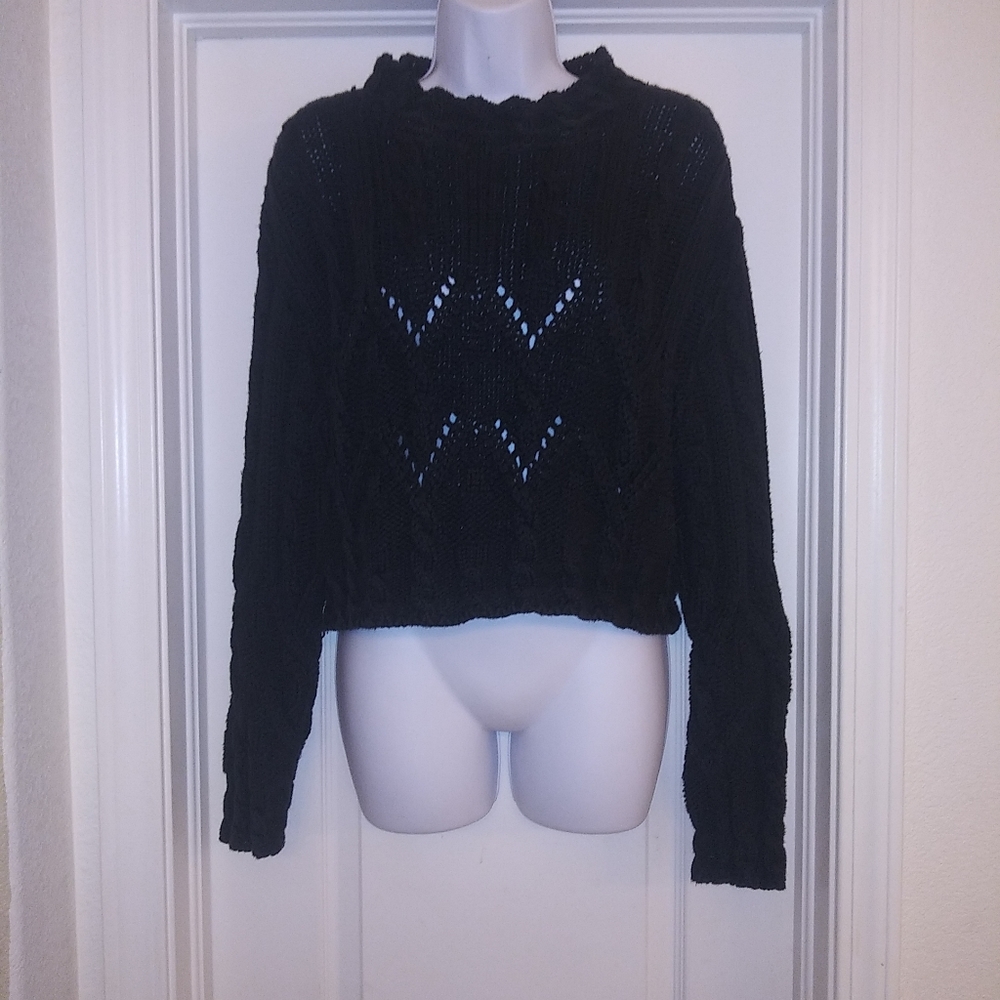 Boca Bleu Black Cable Knit Sweater